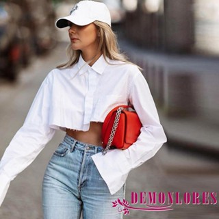 Demonlores- เสื้อแขนยาว สีขาว เซ็กซี่ แฟชั่นฤดูใบไม้ผลิ สไตล์เกาหลี สําหรับผู้หญิง