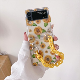 เคสโทรศัพท์มือถือแบบใส กันกระแทก ลายดอกทานตะวันน่ารัก พร้อมบานพับ สีเหลือง สําหรับ Samsung Galaxy Z Flip 4 Z Flip 3 Z Flip 4 Zlip 3