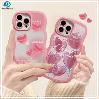 เคสโทรศัพท์มือถือ TPU ขอบโค้ง ลายดอกทิวลิป หัวใจ สีชมพู สําหรับ Redmi 12 Note 11S 11 Pro Redmi 10C 10A 9C 9T 9A Note 10 5G Note 10S Note 9 Note8 Poco X3 Pro NFC