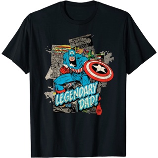 ETVh    ตะเข็บ     Logo  เสือยืดผู้ชาย เสื้อบอดี้โ Marvel Captain America Legendary Dad Fathers Day T-Shirt Avenge_11