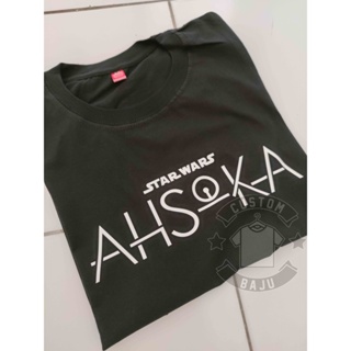 Black Cotton Combed 30S Poly Printing Star Wars Ahsoka Design Short Sleeve T Shirt 0-3/S-XXL for Kids Adult_01
