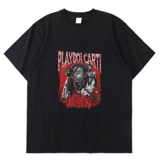 เสื้อยืดแขนสั้นลําลอง แบบบาง ทรงหลวม พิมพ์ลายนักร้อง Rap Playboi Carti สไตล์ฮิปฮอป ฮาราจูกุ แฟชั่นฤดูร้อน เสื้อยืด