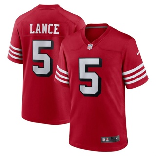 เสื้อกีฬารักบี้ ลายทีม NFL San Francisco 49ers 49ers เสื้อกีฬาแขนสั้น ลายทีม Trey Lance Jersey Fan Version 5 สไตล์ใหม่