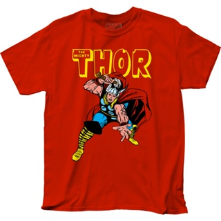 เสื้อยืดครอปเสื้อยืดลําลอง ผ้าฝ้าย 100% แขนสั้น พิมพ์ลายซุปเปอร์ฮีโร่ Thor War Hammer Marvel Avengers สีแดง สําหรับ_07