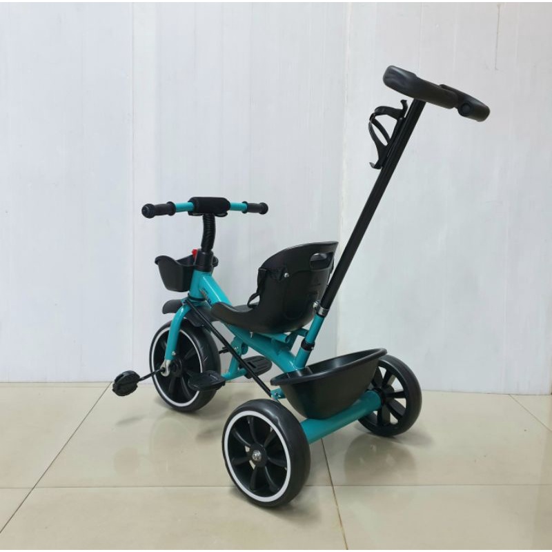 รถจักรยาน2in1-เป็นทั้งรถเข็นเด็ก-รถจักรยานสามล้อเหล็ก-baby-มีด้ามเข็นบังคับ-มีที่พักเท้า-พับขึ้นลงได้-มีที่ใส่ขวดนม