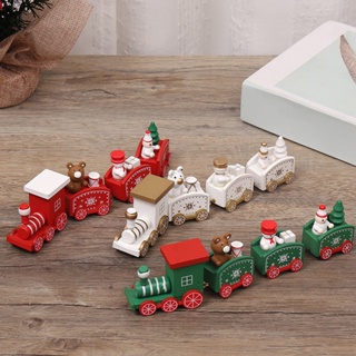 【AG】Cute Creative Four-section Wood Christmas Tree Snowman Bear Train Model Kids Gift Toys