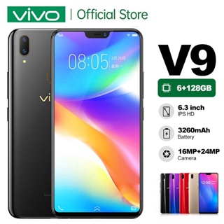 VIVO V9 6.3 นิ้ว RAM 6 ROM 128 GB โทรศัพท์ราคาถูกเครื่องสแกนลายนิ้วมือของแท้และการสแกนใบหน้า Android 8.1