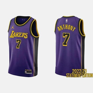 เสื้อกีฬาบาสเก็ตบอล ลายทีม NBA Los Angeles Lakers สําหรับผู้ชาย #เสื้อกีฬาแขนสั้น ลายทีม Carmelo Anthony Swingman สีม่วง 7 JIllkn80NJcide36