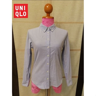 UNIQLO Brand_2nd hand เสื้อเชิ้ตผู้หญิงแขนยาวผ้าอ๊อกฟอร์ด Cottons 97% Spandex​ 3%/ Size S 🇨🇳/ แท้มือสองกระสอบนำเข้า​