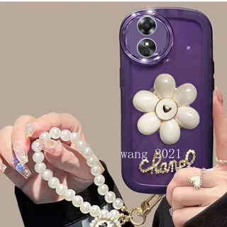 Hot Selling Phone Case เคส OPPO Reno8 T 5G 4G Reno 8T 8 T 2023 New Transparent Silicone Petal Holder Casing with Pearl Lanyard Lens Protection Solid Color Soft Case เคสโทรศัพท