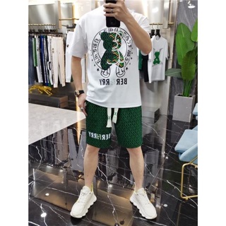 2022 Summer Short-Sleeved Shorts Two-Piece Men S Round Neck Bear Print Loose And Comfortable Casual Sports T-Shirt _07