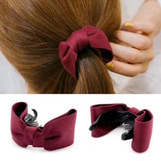 【AG】Women Solid Color Big Bow Hair Claw Banana Hairpin Ponytail Holder Barrettes