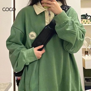 Coco~ เสื้อกันหนาว เสื้อแขนยาว เสื้อกันหนาว ผู้หญิง วินเทจ Oversize เกาหลี ใส่สบายๆ ทรงหลวม  ปลอกคอ POLO