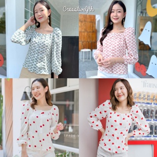 TP406 Red Heart Top เสื้อลายหัวใจสีแดง / TP406 Bloomy Daisy Top เสื้อลายดอกไม้สีแดง