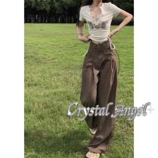 Crystal กางเกงขายาว กางเกงเอวสูง กางเกงขายาวผู้หญิง 2023 ใหม่ 010404