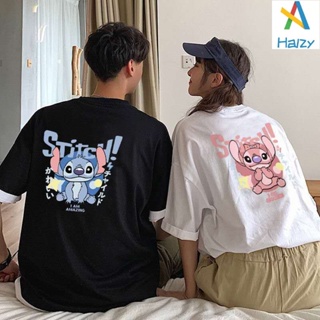 Lilo &amp; Stitch Couples short-sleeved T-shirts loose Korean cute cartoon short sleeves couple outfit_05