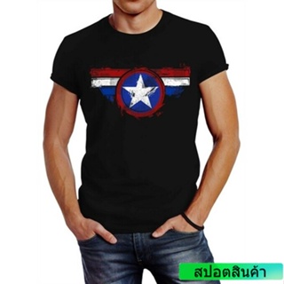 เสื้อยืด พิมพ์ลายธงอเมริกา Star Roger Captain Slim Fit Neverless สําหรับผู้ชาย_11