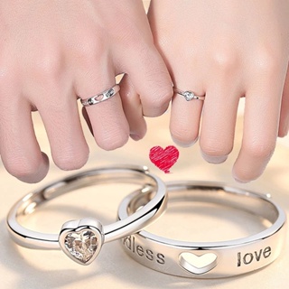 แหวนแต่งงาน ประดับเพทาย พลอยเทียม รูปหัวใจ เรขาคณิต สําหรับคู่รัก