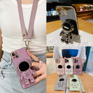 เคส Samsung A73 A71 A53 A52 A52S A51 A50 A50S A30 A30S A20 A10 4G 5G Electroplating Astronauts Holder Soft Case With Lanyard