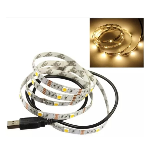 dc-5v-usb-led-strips-2835-สีขาวอบอุ่น-tira-led-แถบไฟทีวีพื้นหลังเทปไฟตกแต่งบ้านโคมไฟ-1-5-เมตร