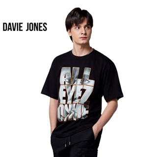 DAVIE JONES เสื้อยืดโอเวอร์ไซส์ พิมพ์ลาย สีดำ Graphic Print Oversized T-Shirt in black WA0102BK