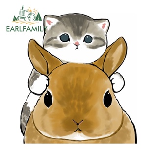 Earlfamily สติกเกอร์ กันน้ํา ลายกระต่าย แมวน่ารัก ขนาด 13 ซม. x 11.7 ซม. สําหรับติดตกแต่งกระจกรถยนต์ รถจักรยานยนต์