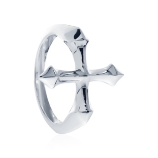 the Glory Cross ring - Medium White แหวนเงินแท้ 925 แกะมือขัดเงาพิเศษ ชุบไวท์โกลด์ ลายไม้กางเขนนี้จึงเปล่งประกายสว่างดังความอิ่มเอิบในพรพระเจ้า