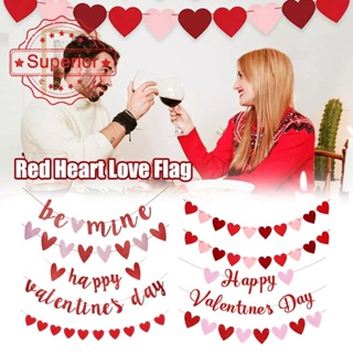 Romantic Happy Valentines Day ธงหัวใจ สีแดง สําหรับตกแต่งงานแต่งงาน O0H6