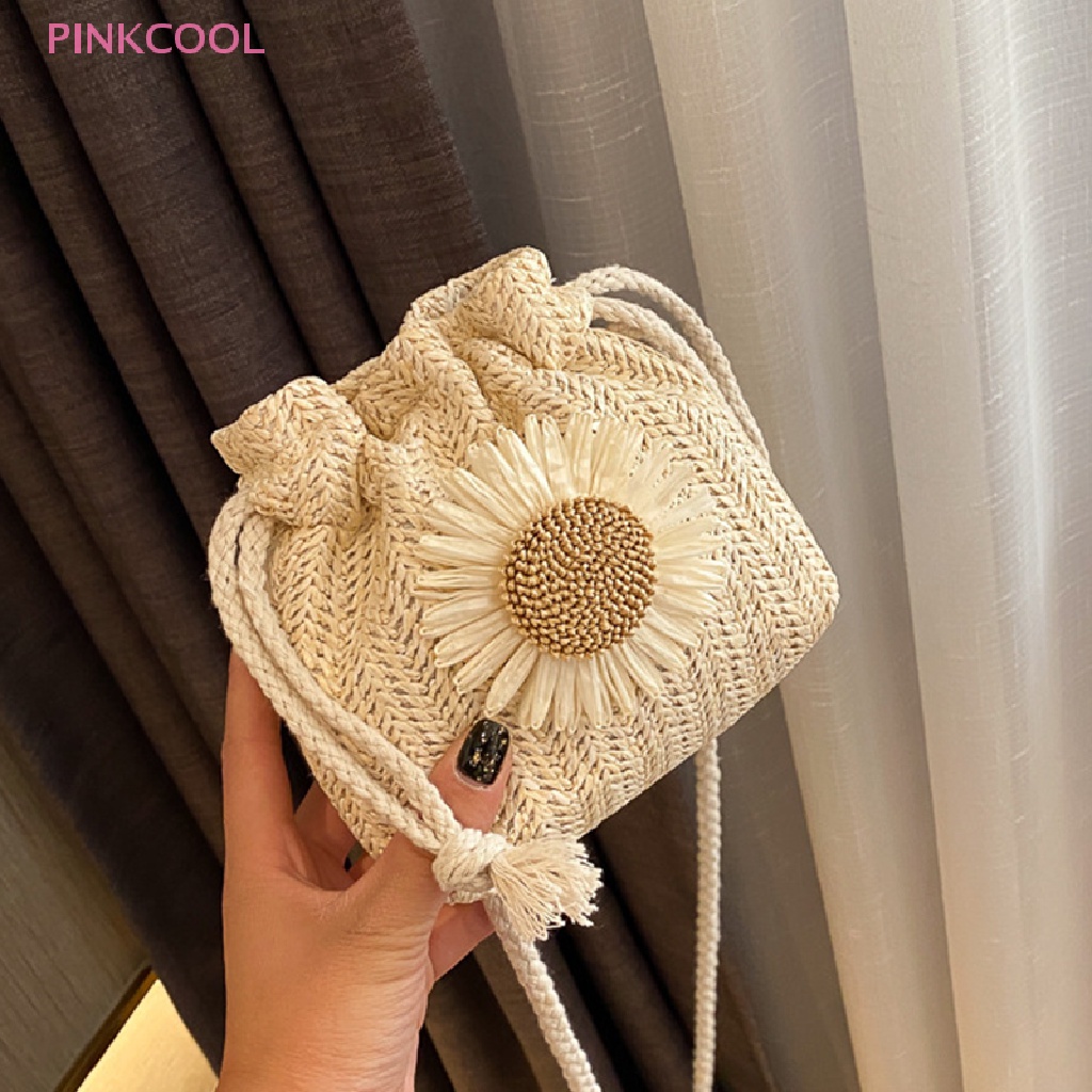 pinkcool-ขายดี-กระเป๋าถือ-กระเป๋าสะพายไหล่-สาน-ทรงบักเก็ต-สานฟางหวาย-ชายหาด-ฤดูร้อน-สําหรับผู้หญิง