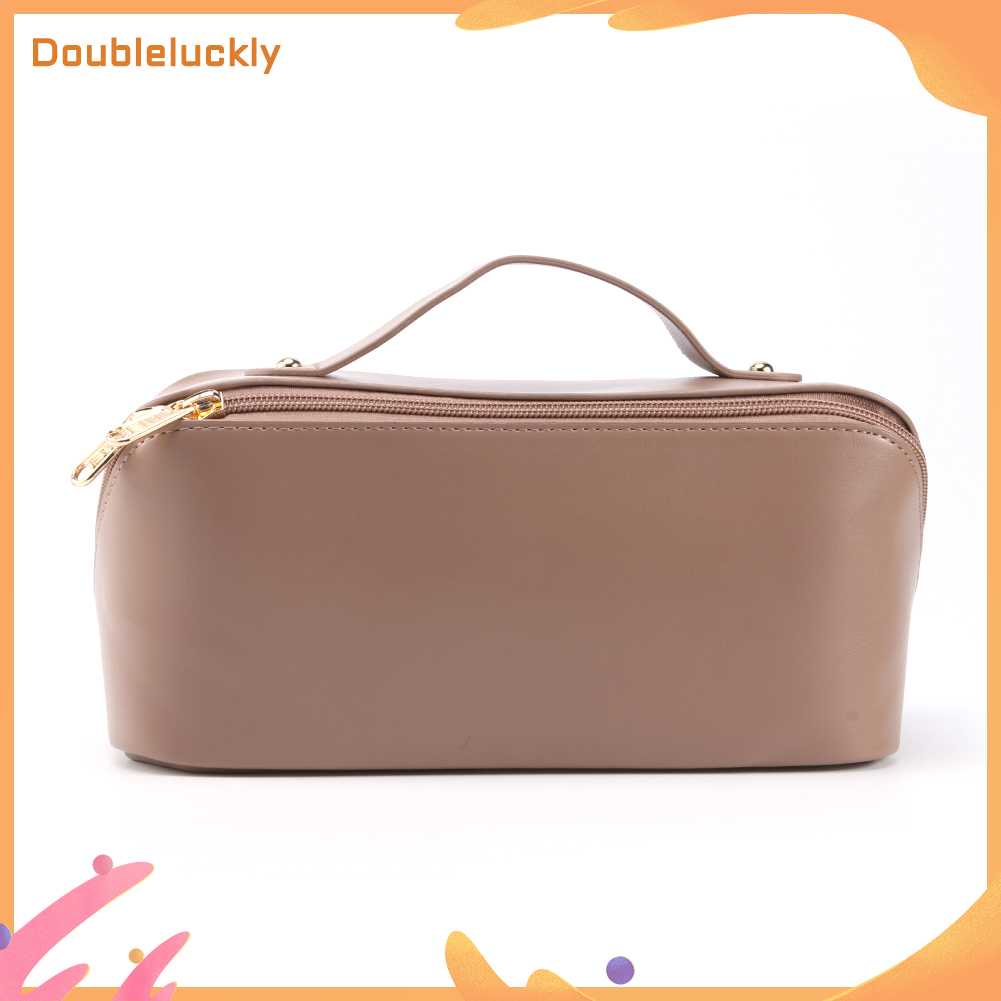 doubleluckly-กระเป๋าเครื่องสำอางแบบพกพาซิปกรณีแต่งหน้าผู้หญิงสาวอุปกรณ์อาบน้ำกระเป๋า-สีกากี
