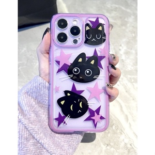 เคสไอโฟนใสม่วงดาวแมวดำ i7-14promax (Case iphone) เคสมือถือ เคสแมว เคสม่วง เคสดาว เคสแมวดำ เคสทาสแมว เคสการ์ตูน เคสใสสกีน