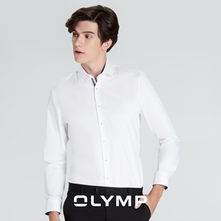 สินค้า OLYMP เสื้อเชิ้ตผู้ชาย แขนยาว ทรงเข้ารูป  รีดง่าย แต่งดีเทล สีขาว [NO.SIX]