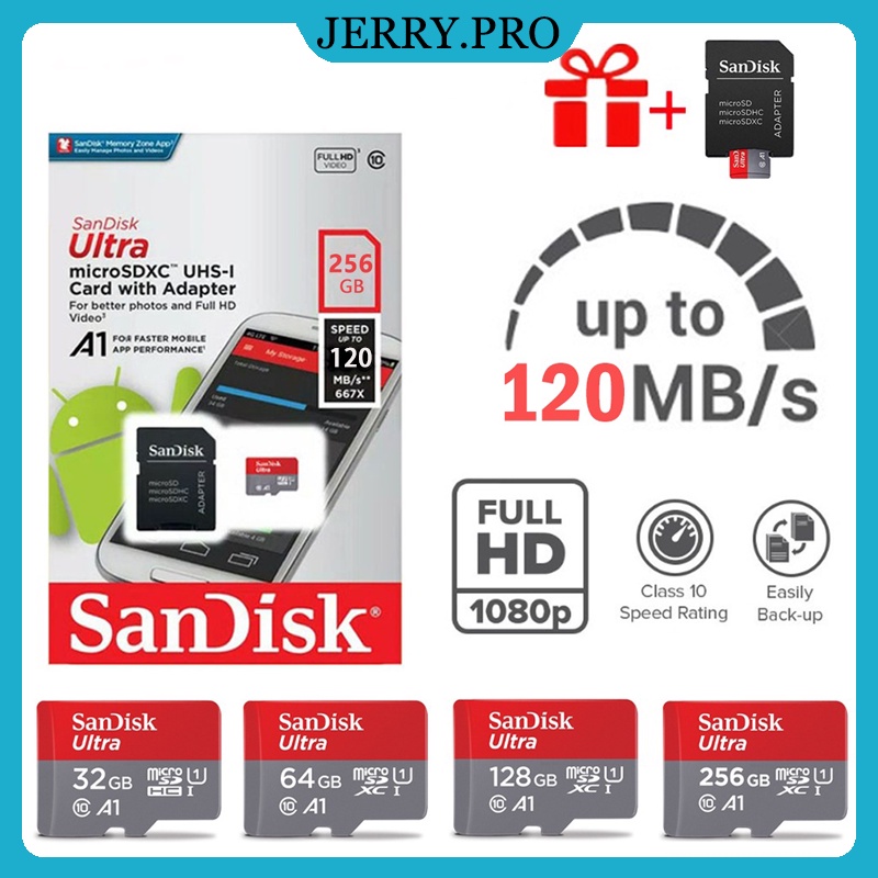 ภาพหน้าปกสินค้าSandisk Ultra Micro SD Card เมมโมรี่การ์ด32GB/64GB/128GBClass10A1 ความเร็ว120MB/sใช้ได้กับมือถือ คอมพิวเตอร์ memory card จากร้าน iphone.pro บน Shopee