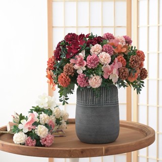 【AG】1 Bunch Elegant Bright-colored Artificial Flower Faux Silk Flower Realistic Fine Texture Simulation Hydrangea for Home