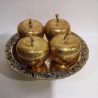 ชุดทองเsลือง ตลับแอปเปิ้ล 3.3 น้ิวตอกลาย ยนถาองุ่น 9 นิ้ว