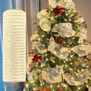 【AG】1 Roll 10 Yards Christmas Ribbon Sequin Surface Xmas Tree Garland DIY Mesh Ribbon Webbing Home Decor for Indoor