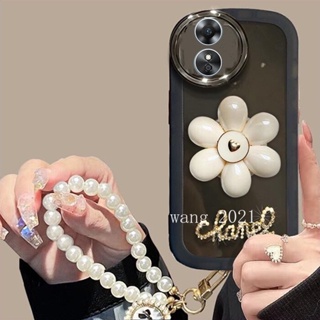 2023 Hot Selling Phone Case OPPO Reno8 T 4G 5G เคส New Transparent Silicone Petal Holder Casing with Pearl Lanyard Lens Protection Solid Color Soft Case เคสโทรศัพท