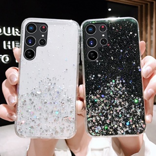 เคสโทรศัพท์ซิลิโคน TPU นิ่ม แบบใส ป้องกัน ปิดด้านหลัง ลายกลิตเตอร์วิบวับ สําหรับ Samsung Galaxy S23 S22 S21 Ultra Plus S21+ S22+ S23+ S23Plus S22Ultra S23Ultra