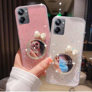 Ready Stock 2023 New Offer Phone Case Realme 10 Pro +Plus 5G 4G เคส Casing Star Sequins with Makeup Mirror Bow Tie Silicone Soft Case เคสโทรศัพท