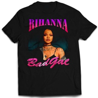เสื้อยืดแขนสั้น เสื้อยืดผ้าฝ้ายสไตล์วินเทจ Rihanna Rap เสื้อยืด