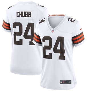 เสื้อกีฬารักบี้ ลายทีม NFL Cleveland Browns Cleveland Browns 24#Nick เสื้อกีฬาแขนสั้น ลาย Chubb Jersey สําหรับผู้หญิง