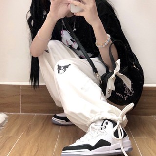 Kuromi กางเกงเลกกิ้ง ขากว้าง ลําลอง สไตล์สปอร์ต แฟชั่นฤดูใบไม้ร่วง ฤดูหนาว