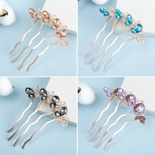 【AG】Hair Comb High-end Portable Four Teeth Rhinestone Butterflies Shape  Hair Clip Hair Styling Accessories