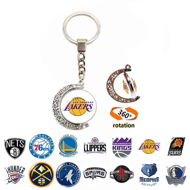 พวงกุญแจ-จี้โลโก้ทีม-nba-lakers-warriors-76er-time-stone-crescent-สําหรับแขวนตกแต่งรถยนต์