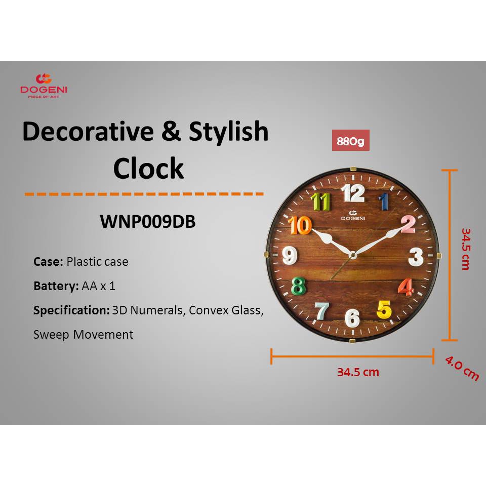 dogeni-นาฬิกาแขวน-รุ่น-wnp009db-นาฬิกาแขวนผนัง-นาฬิกาติดผนัง-ตัวเลขนูน-3-มิติ-เข็มเดินเรียบ