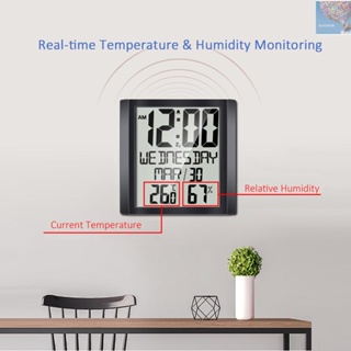 นาฬิกาดิจิทัลติดผนัง หน้าจอขนาดใหญ่ 8.6 นิ้ว บอกอุณหภูมิ และความชื้น วันที่ สัปดาห์ ℃/ ℉ เครื่องวัดอุณหภูมิความชื้นในร่ม เลือกได้ ตรวจสอบสภาพอากาศที่แม่นยํา สําหรับบ้าน