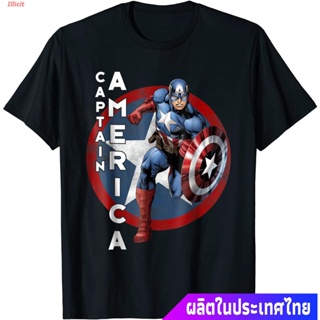 เสื้อยืดผู้ชายและผู้หญิง Marvel Captain America Avengers Step Graphic T-Shirt Short sleeve T-shirts_11