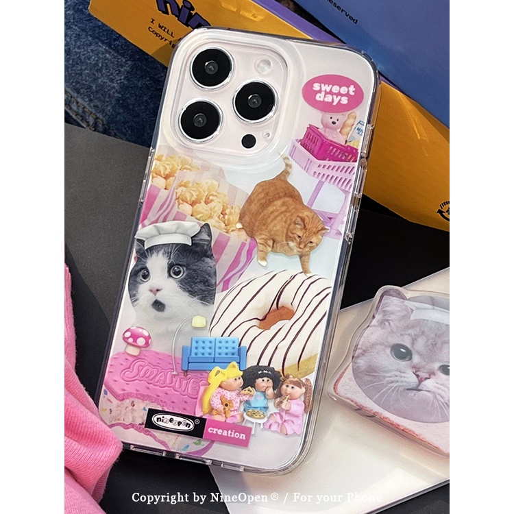 เคสโทรศัพท์มือถือ-ขอบตรง-ลายโดนัท-แมว-สําหรับ-apple-14-13promax-12-11pro-xr-xs-7-8plus