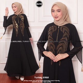 Gamis Abaya Turkey 2152 ชุดเดรส สไตล์มุสลิม ปักลาย สีดํา สําหรับผู้หญิง