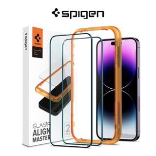 Spigen ฟิล์มกระจกนิรภัยกันรอยหน้าจอ แบบเต็มจอ สําหรับ iPhone 14 Pro Max AlignMaster (2 แพ็ก)